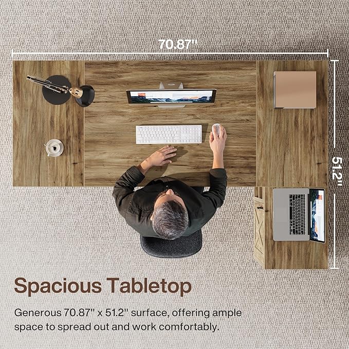 Tribesigns 71 L-Shaped Executive Desk with File Cabinet Large Office Computer Table with Storage Shelves Professional Business Furniture Workstation for Home Office Rustic Brown