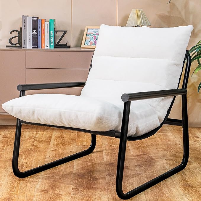 Accent Chair with Arms Living Room Chair with Cushion Comfy Chairs Padded Patio Leisure Lounge Chair Sturdy Comfy for Reading Nook &amp Bedroom 200Lbs Capacity(White 1-1)