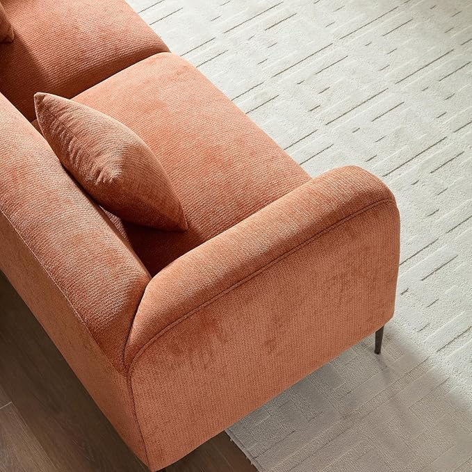 MEETAKING 82.7 Modern Boucle Sofa 3-Seater Upholstered Couch with Metal Legs Luxury Deep Seats Cloud Curved Sofas Minimalist Comfy Couches for Living Room Apartment Home Office Bedroom - Orange