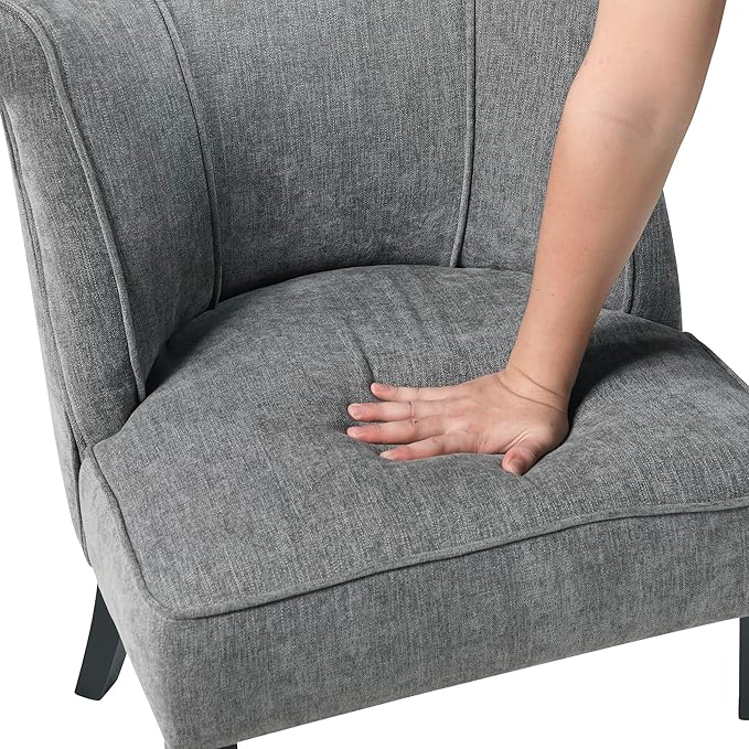 Lexicon Accent Chair Textured Fabric Upholstered Armless Seat with Solid Wood Legs Curved Back Comfy Side Chairs for Living Room/Bedroom/Office/Waiting Area Charcoal