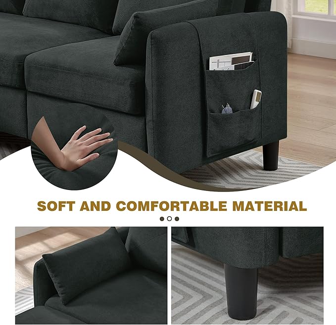 2 Piece Sofa Set Modern 3 Seater Sofa and Loveseat Sets Convertible Sectional Couch with Reversible Chaise L Shaped Couch Sets for Living Room ApartmentBlack