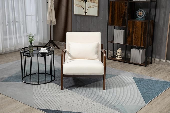 KEIKI Mid Century Modern Accent Chair Scandinavian Style Lounge Chair with Breathable Fabric Perfect for Bedroom or Sunroom