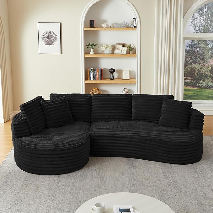 121 Oversized Curved Couch Boneless Couches Sofa with Chaise Deep Seat L-Shape Sectional Sofa for Living Room No Assembly Required (Black Left Facing Chaise)