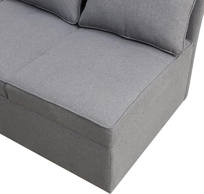 Convertible Ottoman Sofa with Storage Modern Sackcloth Futon Couch with 2 Pillows Adjustable Backrest Recliner Folding Loveseat for Living Room Apartment Dorm OfficeGrey