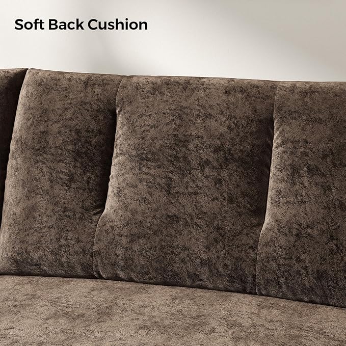 84.5 Inch Loveseat SofaModern Couch and SofaFeather-tip armrest DesignSturdy and Easy InstallationSmall Sofa for Living Room Bedroom Office and ApartmentChenille FabricDark Brown