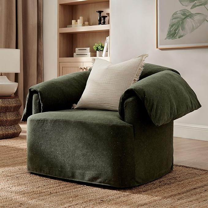 Modway Lark Oversized Accent Chair in Sage Fabric – Upholstered Modern Armchair with Down Blend Cushions – Slipcovered Chair for Living Room or Reading Nook