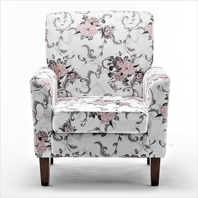 Contemporary Accent Arm Chair with Birch Wood Frame and Velvet Upholstery Armchair for Office and Living Room Decor Removable Cushions 06 Printed Fabric