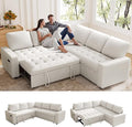 Vipbear 85 Inch Modular Sectional Sofa with Pull Out Bed Chenille L Shaped Sectional Sofa with USB Ports/Reclining Backrest/Storage Seats Tool-Free Assembly Sofa Couch for Living Room Begie