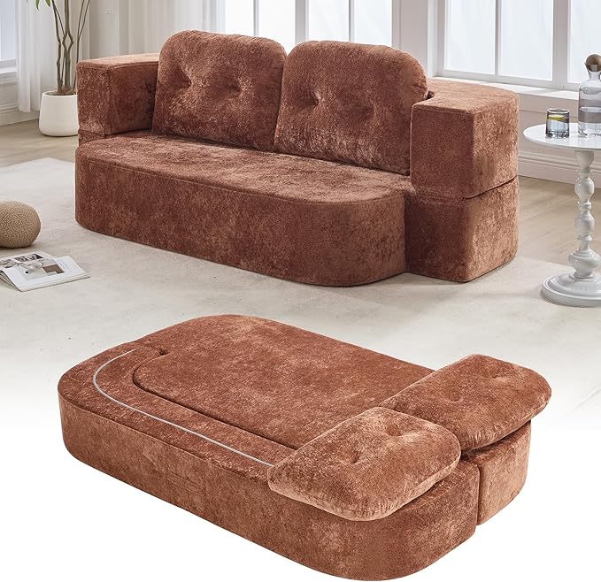 KIVENJAJA 78.7 Boneless Loveseat Convertible Folding Sofa Bed Full Size with Pillows Comfy Cloud Fold Out Couch Foldable Sleeper Sofa Bed for Living Room Small Spaces Office Apartment Orange