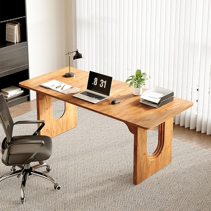 LITTLE TREE 70.8-Inch Home Office Desk White Computer Desk with Storage Study Writing Work Desk for Home Office Spacious Modern Simple Desk Brown