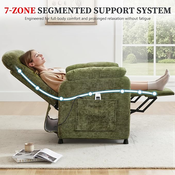 Holaki Power Recliner Chair Chenille Living Room Chairs Reading Lounge Chair Home Theater Seating with Adjustable Backrest and Footrest for Small Spaces Nursery(Green)