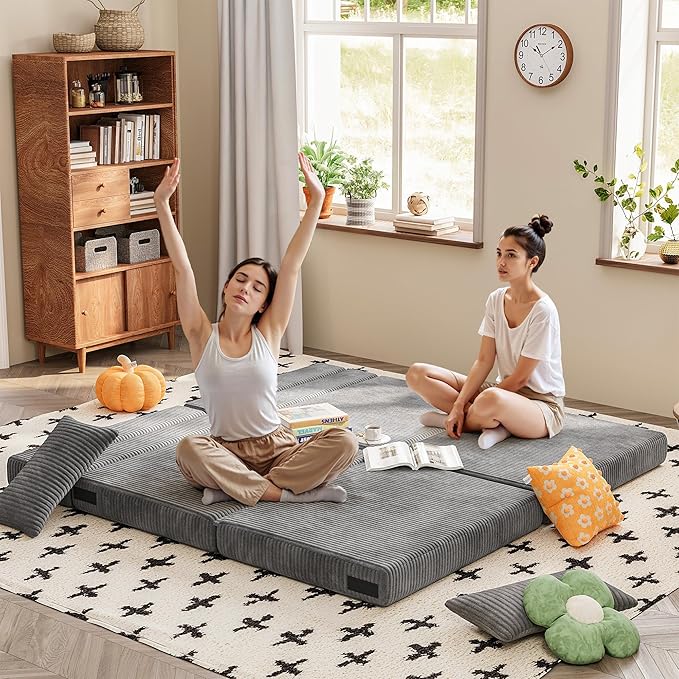 Homall Folding Sofa Bed Floor Couch Convertible Sleeper Chair with Pillow Comfy Futon Lounge Sofas Portable Fold Out Chair Bed for Living Room Small Space (Corduroy Slate Grey)
