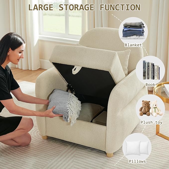 33.5 Accent Chair with Seat Storage Modern Reading Chair Accent Chairs for Living Room Armchair BedroomApartment (Beige 33.5)