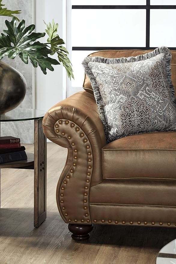 Leinster Faux Leather Sofa with Antique Bronze Nailheads