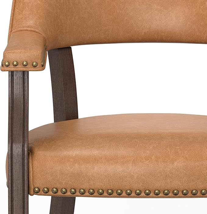Modern Accent Chair Upholstered PU Leather Barrel Armchairs with Rubberwood Legs Comfy Lounge Arm Chair Hollow-Out Side Club Chair for Living Room Bedroom Office (Walnut Brown)