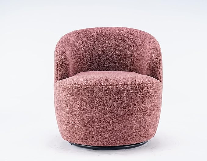 360 Degree Swivel Chair Teddy Fabric Modern Bucket Chair with Black Powder Coated Metal Ring for Living Room Bedroom (Red)