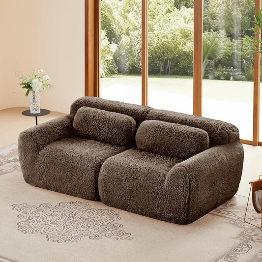 80.3 loveseat Sectional Couches for Living Room - Cloud Modular Couch Boneless Plush Sofa with Deep Seat &amp Support Pillow - Brown