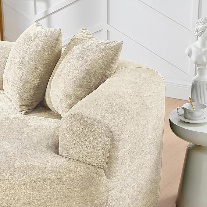 DEINPPA Oversized Modular Couch with 4 Pillows 4-Seater Curved Cloud Sofa Chenille Upholstered Comfy Couch for Living Room Apartment Office No Assembly Needed-Beige