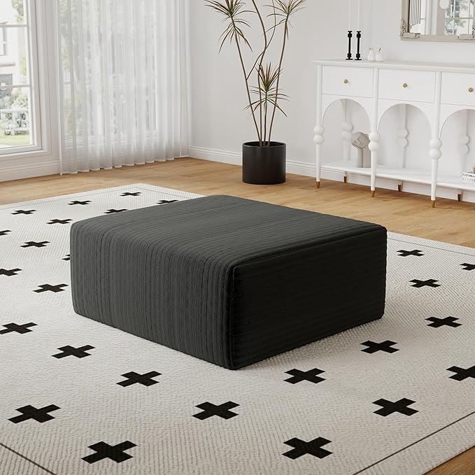 27 Sofa Ottoman Corduroy Upholstered Deep Seat Comfy Cloud Couch with Movable Ottoman DIY Combination No Assembly Required Black