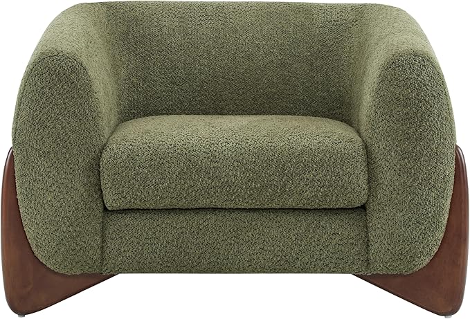 Christopher Knight Home Holly Modern Boucle Fabric Upholstered Club Chair for Living Room Home Office Apartment Relaxing Chair with Removable Cushion and Birch Wood Legs Olive Green+Walnut