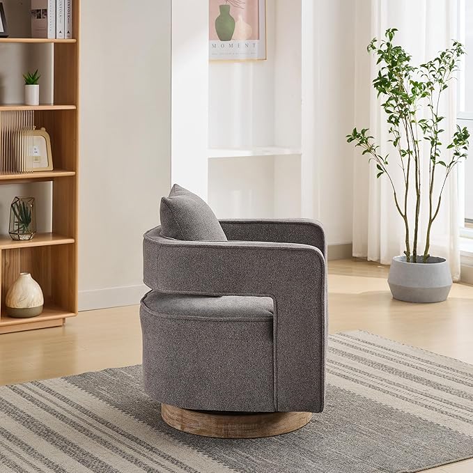 29.1 W Swivel Accent Chair with Open Back Modern Comfy Sofa Chair with Rubberwood Base 360 Degree Comfy Lounge Reading Armchair for Living Room Bedroom Nursery Office or Club (Charcoal)