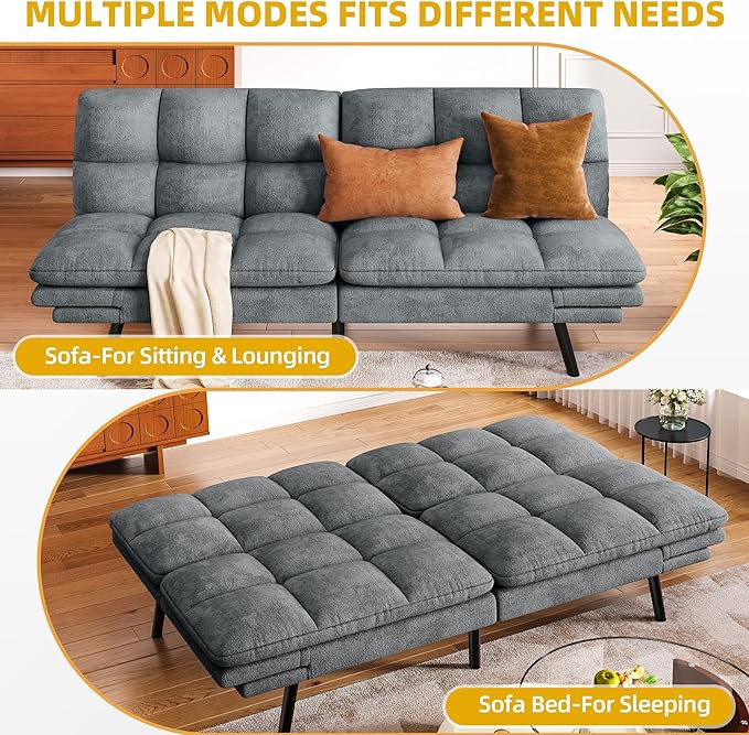 DWVO 70 Convertible Futon Sofa Bed Folding Futon Set for Living Room Home Office Aprtment Modern Futon Couch with Adjustable Backrest &amp Armrests Recliner Lounge Loveseat Sofa