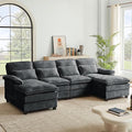 112 Modular Sectional Sofa U Shaped Comfy Cloud Couch with Double Chaise and Padded Armrests Modern Deep Seat Sectional Couches for Living Room Apartment Office Dark Grey