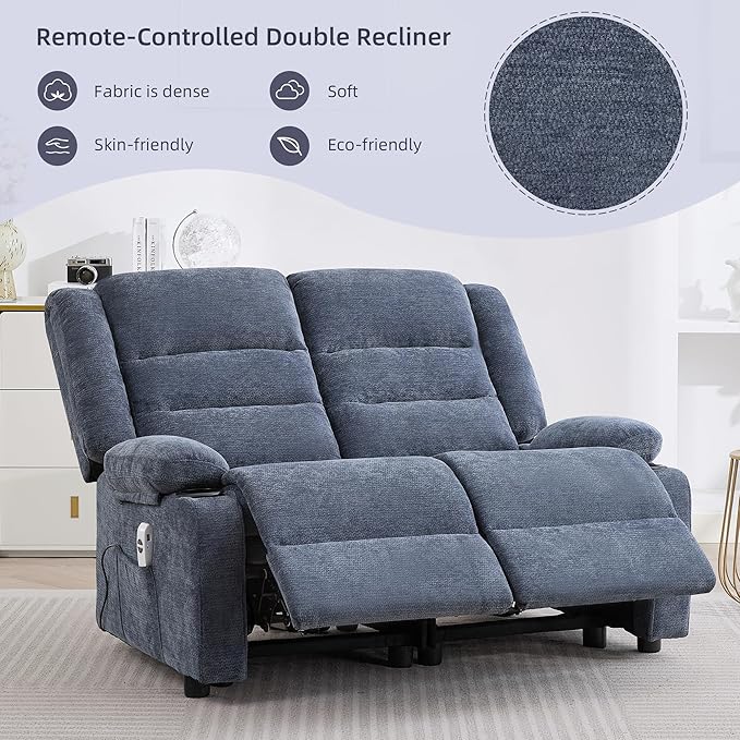 52Inch Power Loveseat ReclinerElectric Reclining Loveseat SofaAdjustable Love seat Recliner Sofa for Living RoomBedroom with Charging Ports(Blue loveseat)