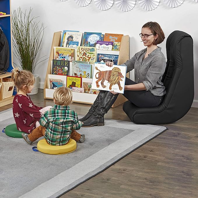 Factory Direct Partners Soft Tufted Floor Rocker - Cushioned Ground Chair for Kids Teens and Adults - Great for Reading Gaming Meditating TV - Black 10488-BK