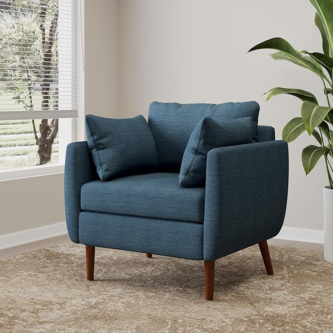 GDFStudio Club Chair Accent Armchair Accent Arm Reading Chair for Living Room Upholstered Armchair Lounge Chair with Comfy Cushion Wooden Leg for Bedroom Office Navy Blue