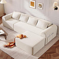 105.5” Cloud Boneless Sectional Sofa for Living Room L-Shaped 4-Seater Modular Couch with Ottoman &amp 4 Pillows Deep Seat Chenille Fabric Sofa No Assembly 72H Full Restore Beige