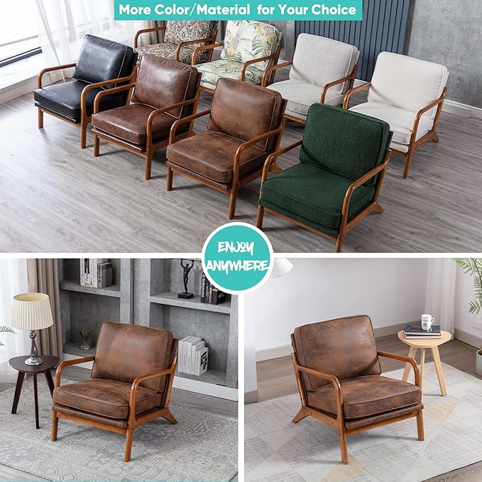 JOYBASE Lounge Arm Chair Mid Century Modern Accent Chair Wood Frame Armchair for Living Room Bedroom (Coffee Microfiber)