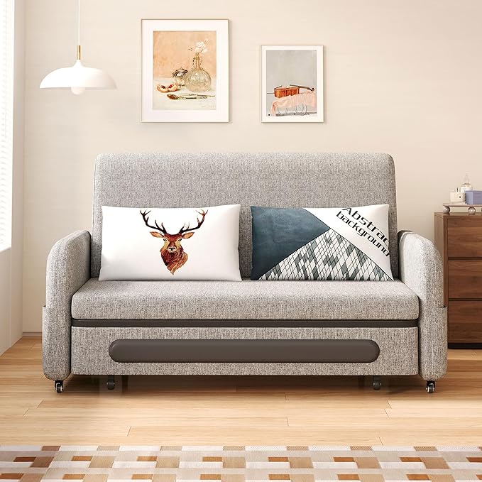 Extendable Sofa Bed zioSofa with Sleeping Function and Storage Space Sofa Bed for Small Rooms and Living Rooms Dark Grey and White (61.61”Gray)