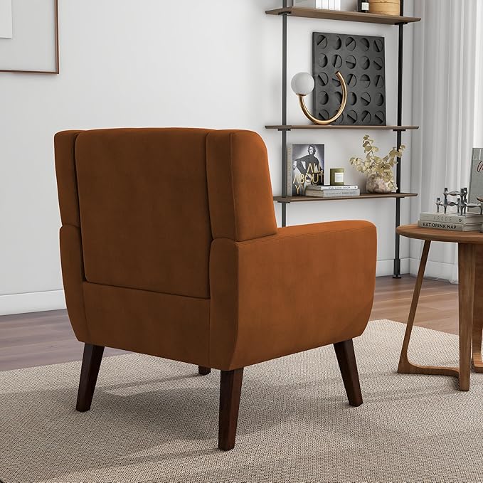 Accent Chair Modern Velvet Arm Chair for Living Room Bedroom Comfy High-Resilient Sponge Reading Chair for Small Spaces-Velvet Orange Set of 1