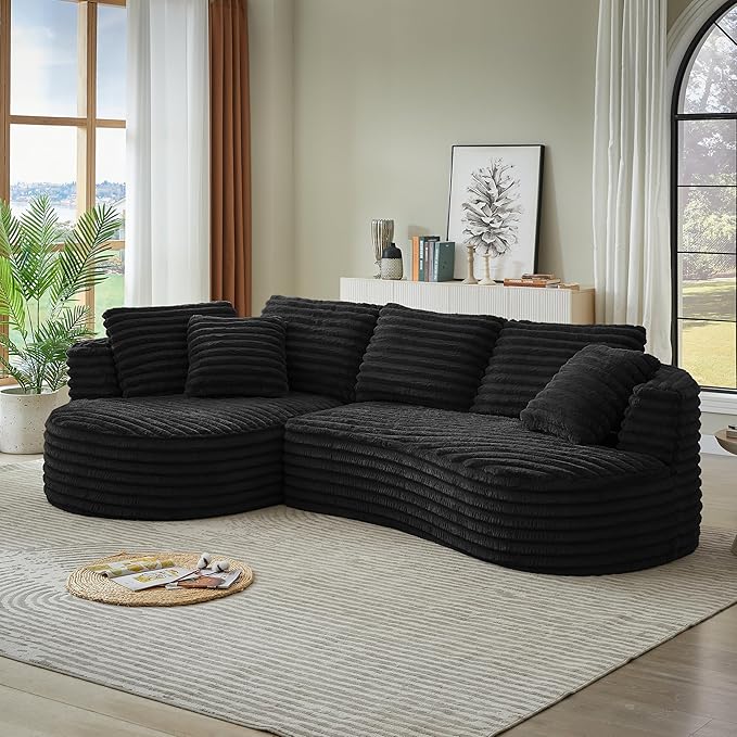 KEIKI 120 Oversized Curved Cloud Couch Modern Minimalist Sectional Sofa with Soft Corduroy Upholstery Deep Cushioned Boneless Seating No Assembly Required