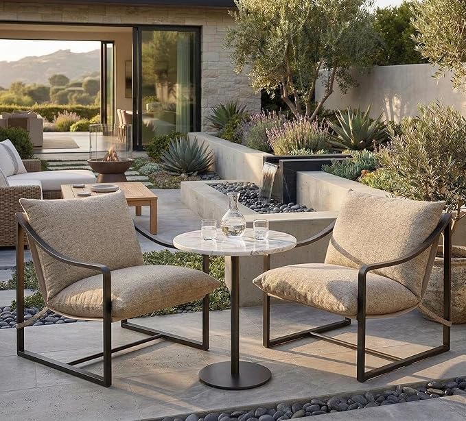 Accent Chairs Set of 2 Outdoor Chairs with Metal Frame and SOFE Cushion Comfy Chair for Patio Living Room &amp Bedroom Easy Assembly