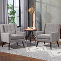 Mid-Century Modern Accent Chair Set of 2 Plush Linen Fabric with Button Tufted High Back &amp 5 Thick Cushion High Comfort Reading Chair for Living Room Bedroom Office (Light Gray)