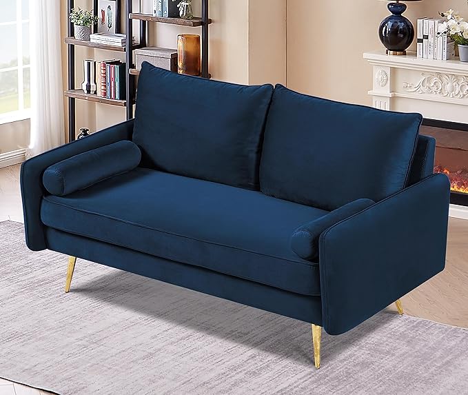Kent Modern Loveseat European Style Velvet Living Room Furniture with Tapered Legs Vintage Flair and Sleek Design Love Seat Dark Blue