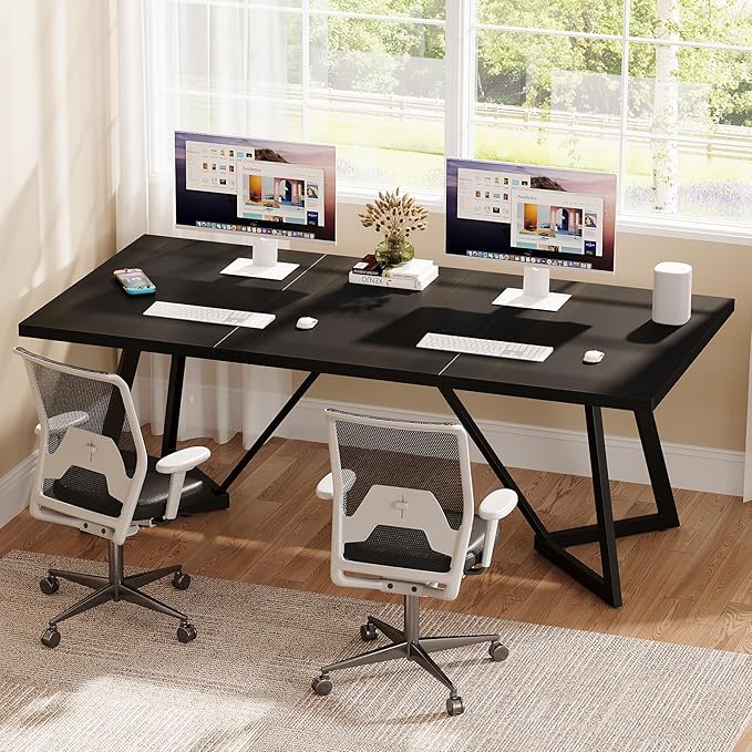 Tribesigns 70.86-Inch Large Executive Desk Modern Computer Office Desk Workstation with Metal Frame Rectangular Laptop Desk Study Writing Table for Home Office (Black)