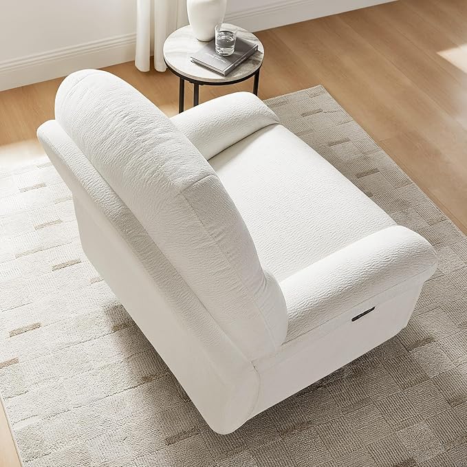 VANOMi Power Recliner Chair with USB &amp Type-C Charging 270° Swivel Glider Rocker Electric Nursery Recliner for Living Room Bedroom and Office White