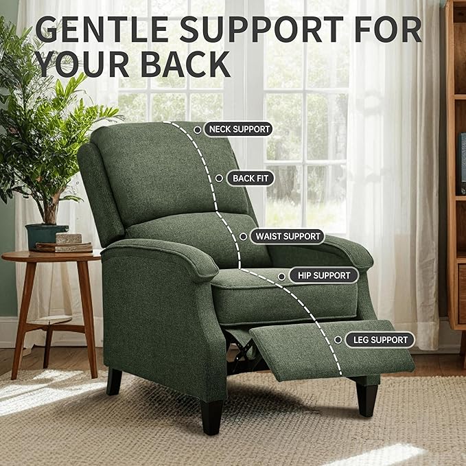 VKNOW Recliner Chair Fabric Recliner with Soft Armrest Home Theater Seating with Adjustable Push Back and Lumbar Support Single Sofa for Adults Lounge Chair for Living Room Bedroom（Green）
