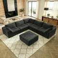 118.2 Modern V Shaped Corner Sofa Comfy Modular Sectional Cloud Couch with Plush Corduroy Fabric Deep Seat Upholstered Sofa Boneless Couches for Living Room No Assembly (Black + Ottoman)