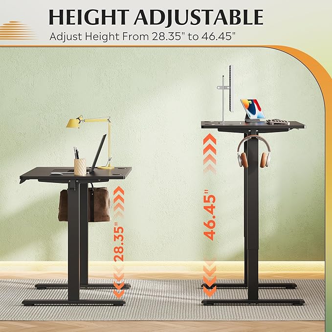 DEVAISE Whole Piece Standing Desk 40 x 24 Inch Electric Standing Desk with Adjustable Height 3-Preset Memory Sit Stand up Desk One Piece Desktop Computer Desk for Home Office (Black)