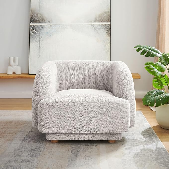 VANOMi Oversized Living Room Chair Modern Comfy Accent Barrel Chairs Single Sofa Chair with Wood Legs Upholstered Armchair for Bedroom Office Waiting Room (Camel)
