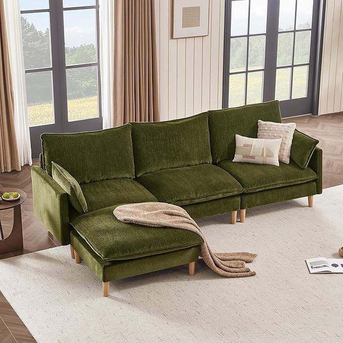 CHITA Modular Cloud Sectional Couch L-Shaped Oversized Cloud Couches for Living Room Mid Century Modern Sectional Sofa Comfy Chenille Sofas with Removable Cushions Green