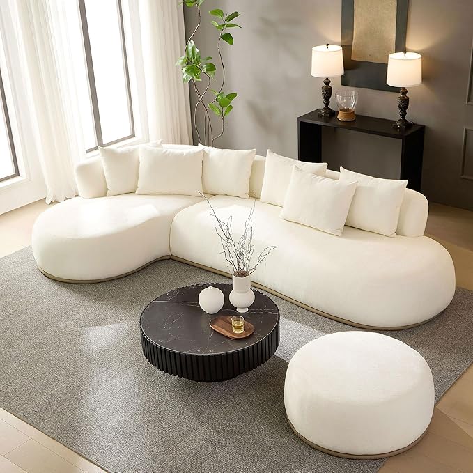 kevinplus 134.63'' Large Sectional Curved Sofa Couch with Chaise Lounge &amp Ottoman for Living Room Oversize L-Shape Modern Sectional Sofa Couch Wood Structure &amp Easy Assembly (Left-Facing Be