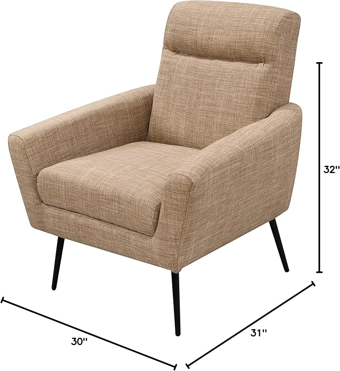 Mid Century Modern Upholstered Fabric Accent Chair Living Room Bedroom Leisure Single Sofa Chair (with Metal Legs) TV armrest seat Suitable for Small Space Home Office Coffee ChairLight Brown