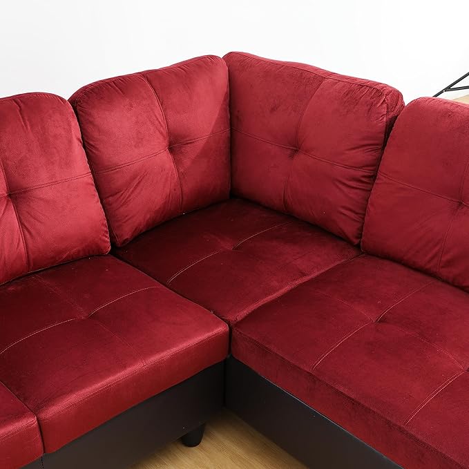NicBex L Shaped Couch Sectional Couches for Living Room Morden Sofa Couch Upholstered Futon Sofa Bed with Chaise and Back Cushions for Reception Room and Apartment Red and Black