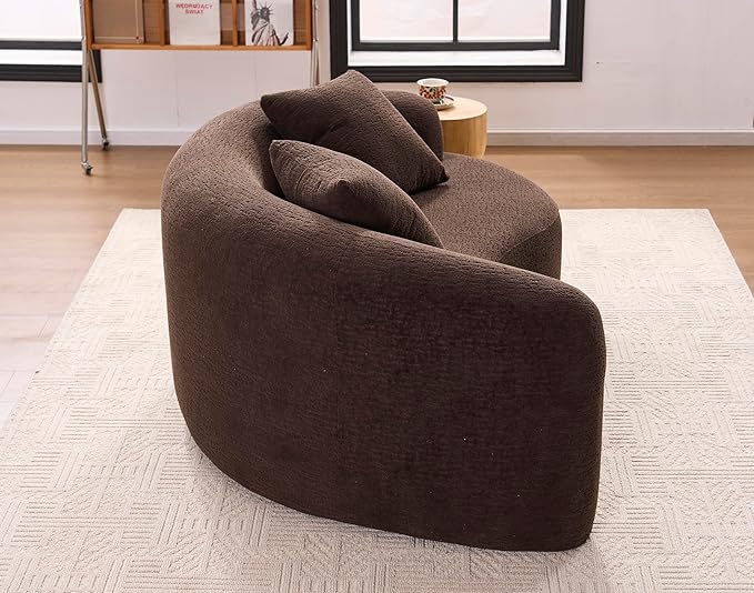 Tai Chi Symbol Loveseat Sofa Curved Yin-Yang Design Dual-Depth Meditation Couch 66.9 Chenille Modular for Small Spaces 300 lbs Capacity (Brown)