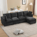 116'' 4-Seater Modular Sectional Cloud Sofa with Ottoman Convertible L-Shaped Couch for Living Room Modern Deep Seat Modular Sofa Chenille Dark Grey